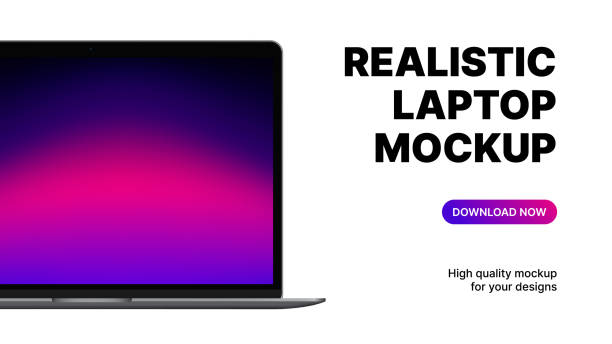 istock Realistic Laptop with blank Screen. Digital Device Mockup on White Background for Marketing purposes 1418027375