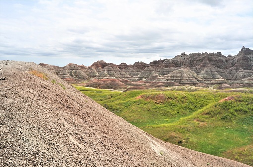 The colors of the South Dakota Badlands are enhanced by the moisture and contrast brought by an early winter snowfall.