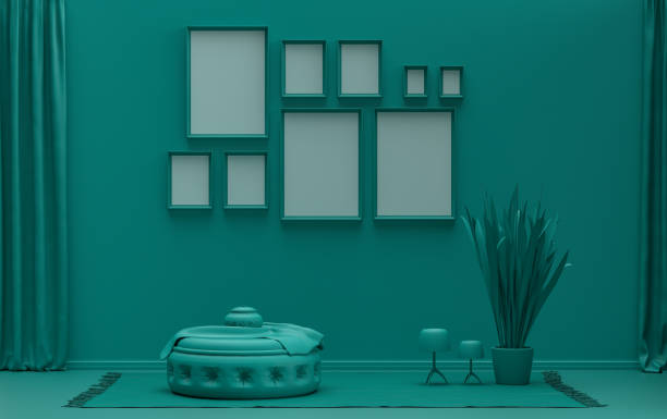 istock flat dark green color room, gallery wall template with 9 frames 1418032175