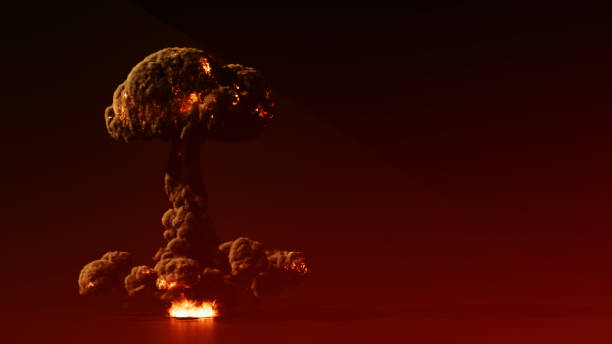 mushroom cloud on black background mushroom cloud on black background with copy space. 3d rendering nuclear fallout stock pictures, royalty-free photos & images