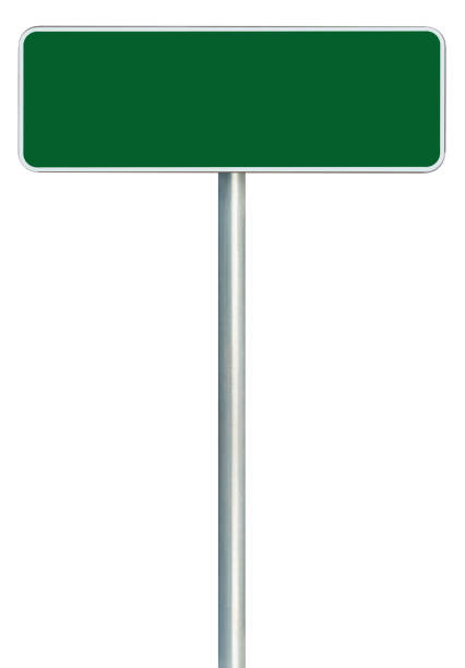 istock Blank Empty Green Road Sign, Isolated Copy Space Background, White Framed Roadside Signboard, Large Detailed Vertical Closeup 1418034116