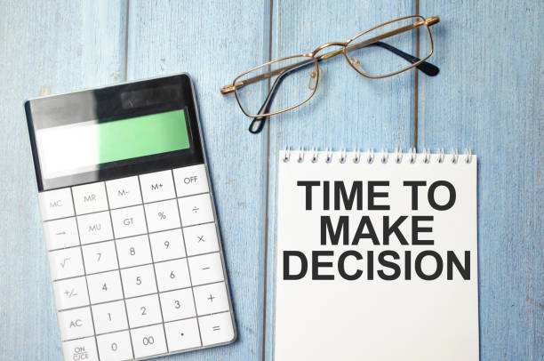 istock calculator and notepad with text TIME to make decision on blue background 1418035502