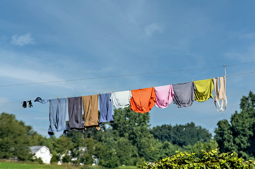 Laundry on the clothesline at amish house