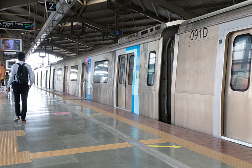 Mumbai,India-07-22-2022: Mumbai metro station empty during peak hours.