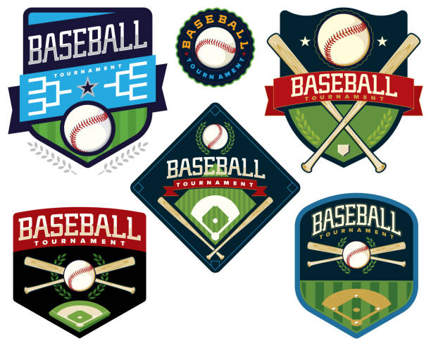 illustrations, cliparts, dessins animés et icônes de badge du logo du tournoi de baseball et illustration du bouclier - baseball base baseball diamond field