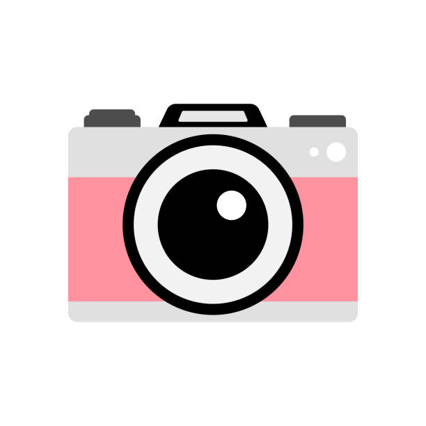 vektor flache rosa fotokamera - studio shot flash stock-grafiken, -clipart, -cartoons und -symbole