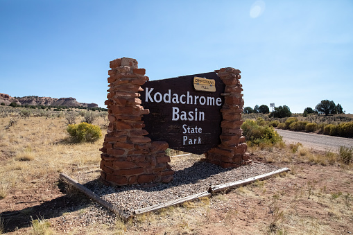 Kodachrome Basin State Park Entrance Sign in Cannonville, Utah, United States