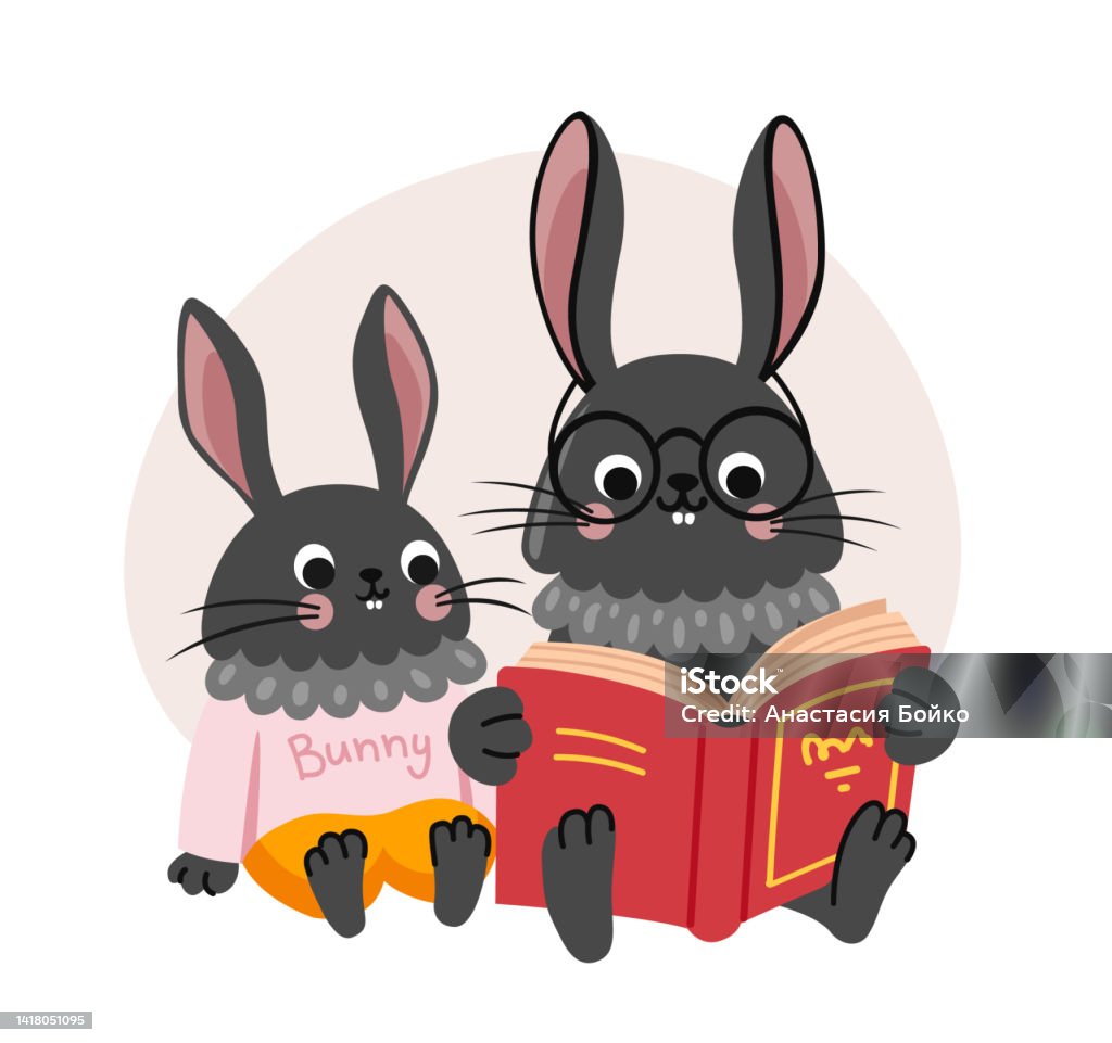 Mẹ Thỏ Đọc Sách Cho Chú Thỏ Con Nhân Vật Hoạt Hình Thỏ Đen Hình ...