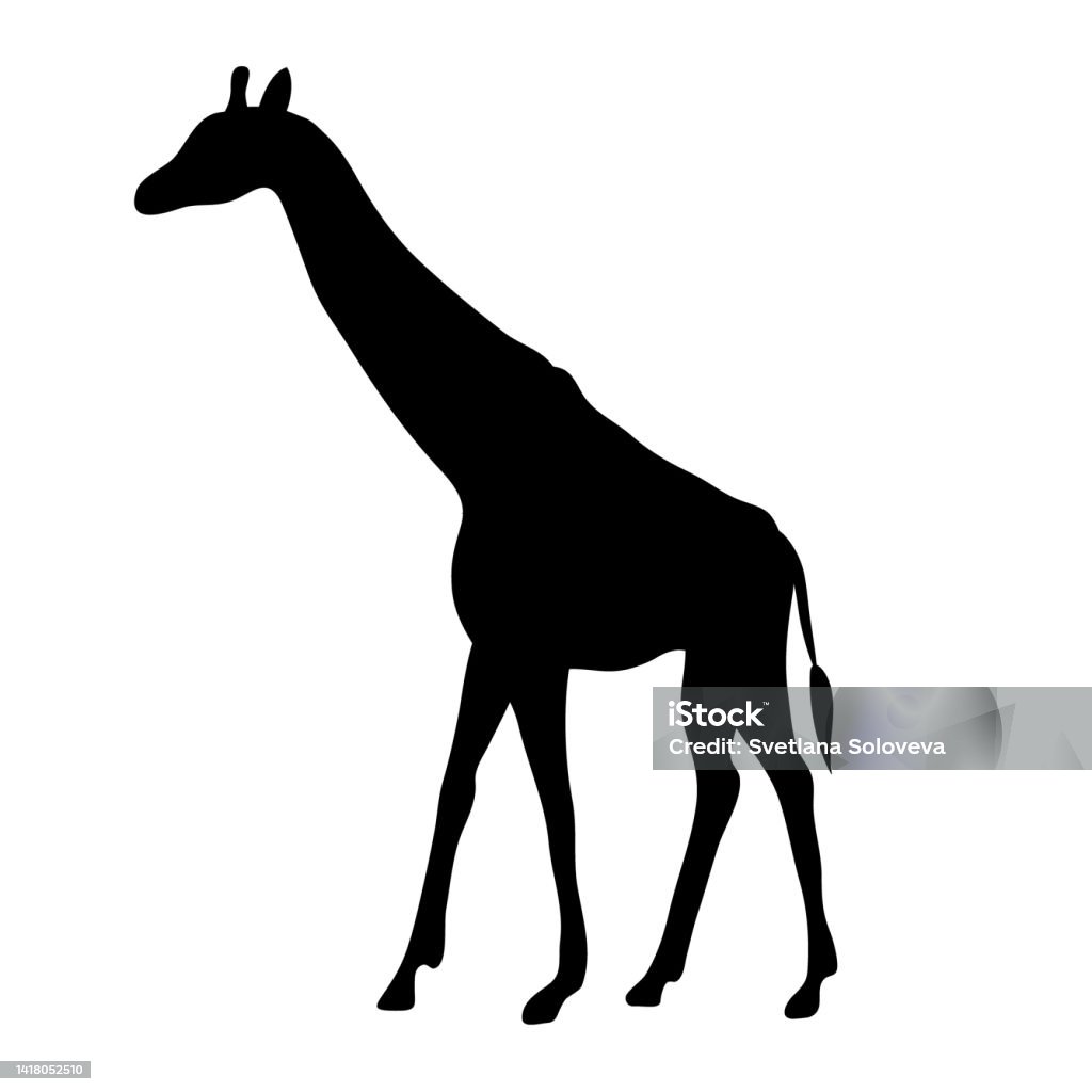 Vector Flat Hand Drawn Giraffe Silhouette Stock Illustration - Download