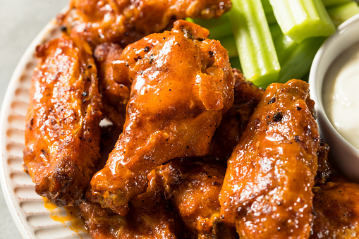 Homemade Spicy Buffalo Chicken Wings with Celery and Blue Cheese