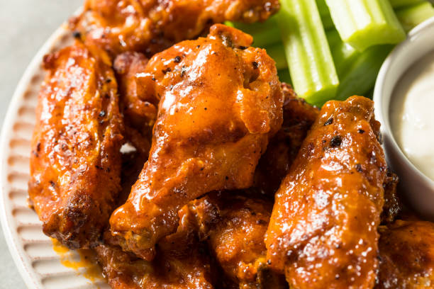 Homemade Spicy Buffalo Chicken Wings stock photo