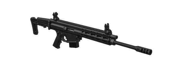 istock Modern automatic rifle isolated on white background. Weapons for police, special forces and the army. Automatic carbine with mechanical sights. Assault rifle on white back. 1418057512