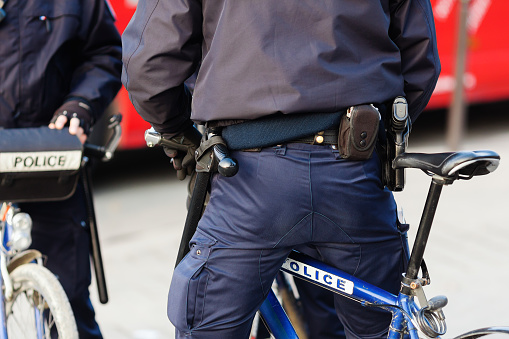 closeup picture of french bicycle policemen