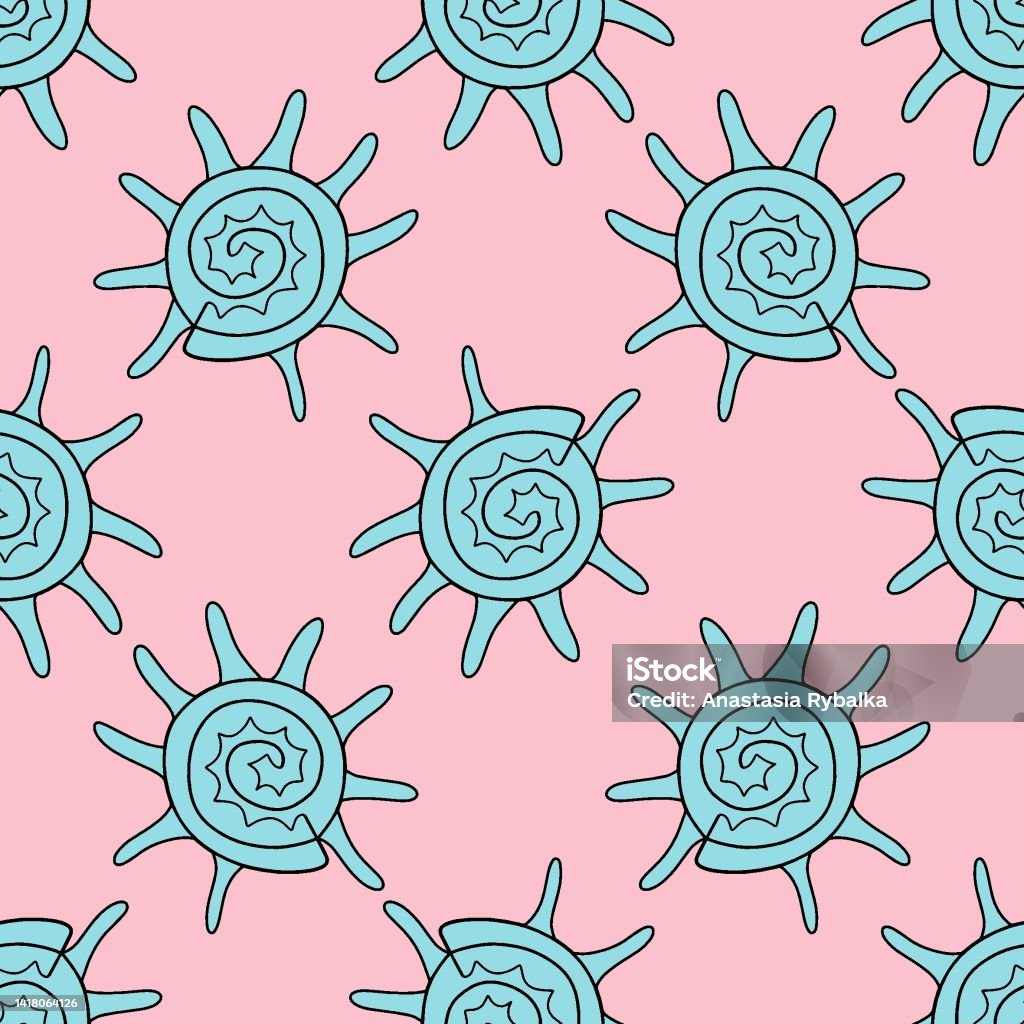 Star Turban Shell Blue Sunburst Star Turban Shell On Pink Seamless Pattern Vector Stock ...