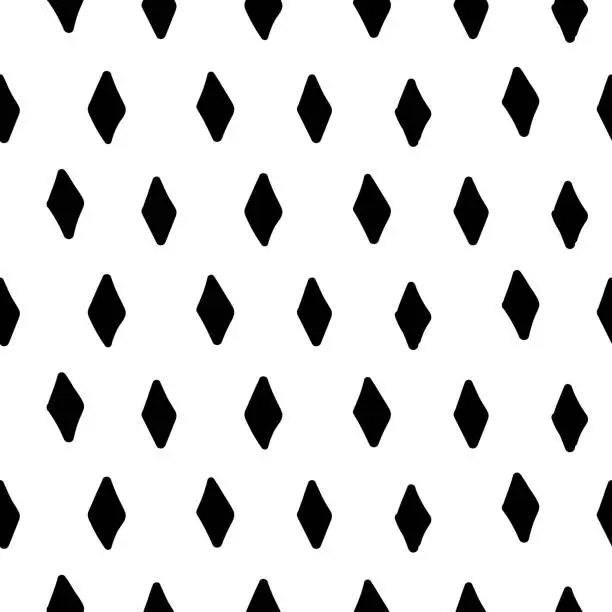 Vector illustration of Simple hand drawn geometric pattern. Trendy monochrome rhombus brush marks.