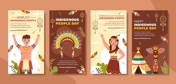ilustraciones, imágenes clip art, dibujos animados e iconos de stock de día mundial de los pueblos indígenas historias de redes sociales plantilla dibujos animados dibujo a mano ilustración plana - indigenous peoples day