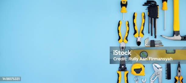 Tools Background Blue Different Type Of Hand Tools Blue Background Stock Photo - Download ...