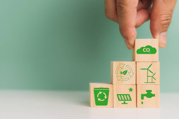 istock carbon credit net zero green technology eco industry strategy target business concept for environmental development. wood cube block icon on background. 1418075822