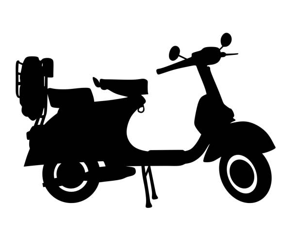 ilustrações, clipart, desenhos animados e ícones de vetor de silhueta de scooter antiga isolada em fundo branco. - motorcycle motor scooter silhouette off road vehicle