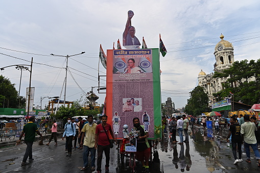 Kolkata, West Bengal, India - 21st July 2022 : All India Trinamool Congress Party, AITC or TMC, at Ekushe July, Shadid Dibas, Martyrs day rally. Tablo of CM Mamata Banerjee at Esplanade, Dharmatala.