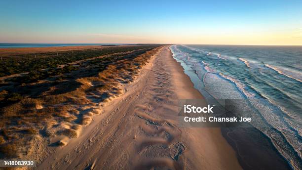 Aerial View Of Coastline And Sand Dunes Stock Photo - Download Image Now - Ocracoke, Aerial View, Atlantic Ocean