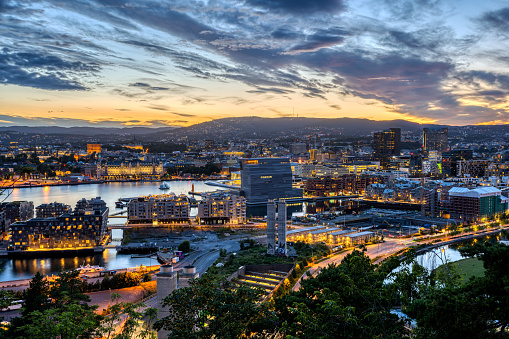 Oslo in Norway after a beautiful sunset