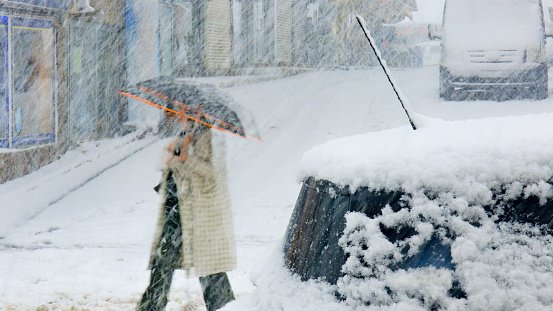 woman, girl, umbrella, winter, snow