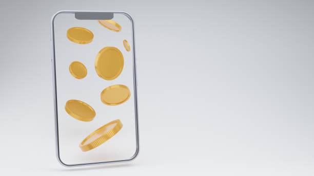 istock Smartphone blank display with coins falling on white isolate backgroung.digital wallet,money-saving.Mock up empty screen,Online payment service.money transfer business financial.3d rendering. 1418119004
