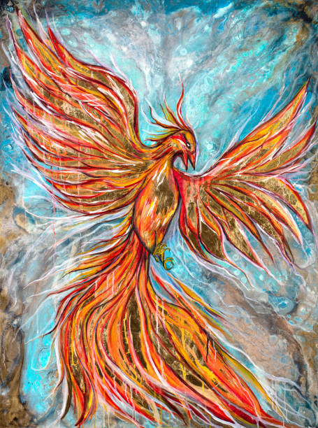 istock Phoenix fiery bird. Artwork painted by gold and mixed technique. 1418119777