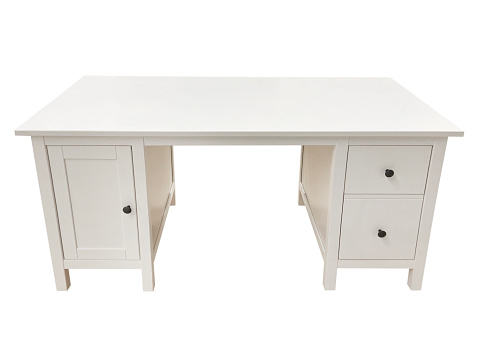 Furniture office table desk with drawers and cabinet isolated on the white background with clipping path