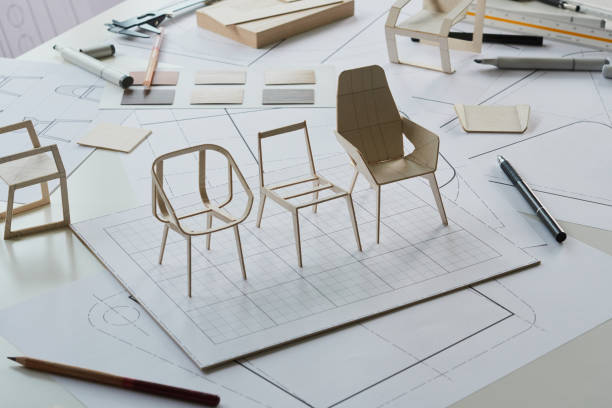 istock Designer sketching drawing design development product plan draft chair armchair Wingback Interior furniture prototype manufacturing production. designer studio concept . 1418120598