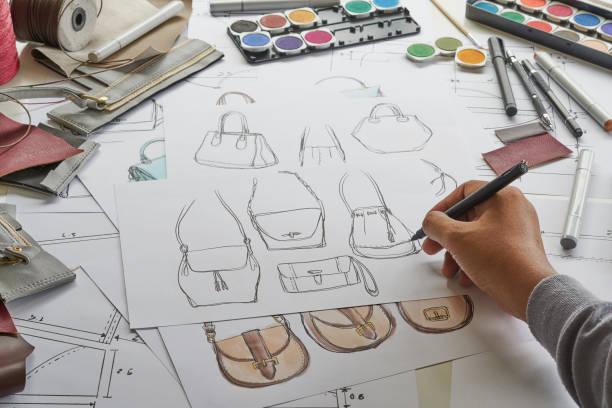 istock Designer stylish sketch Drawn design template pattern made leather clutch bag handbag purse Woman female Fashionable Fashion Luxury Elegant accessory. 1418120609