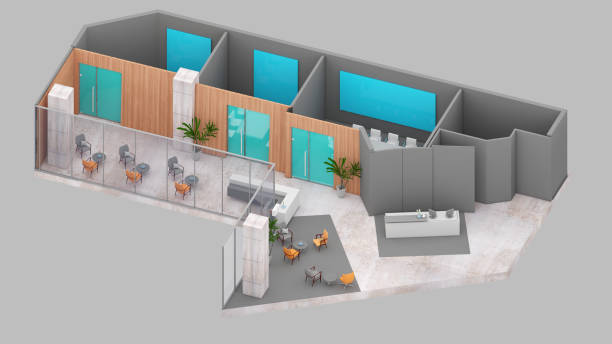 istock Isometric view of a office space and meeting room,reception area, 3d rendering. 1418121686