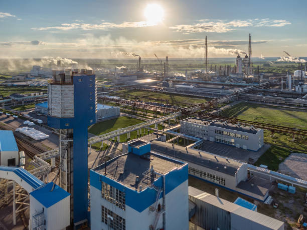 Aerial view of big chemical plant. Aerial view of big chemical plant. Production of different nitrogen fertilizers. ammonia fertilizer stock pictures, royalty-free photos & images