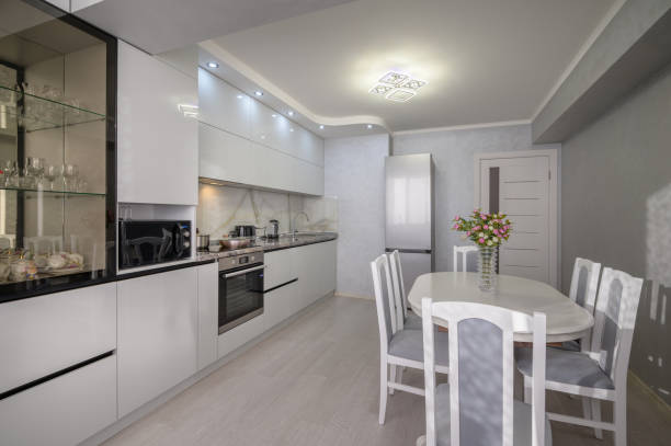 istock Interior of modern trendy white kitchen 1418136979