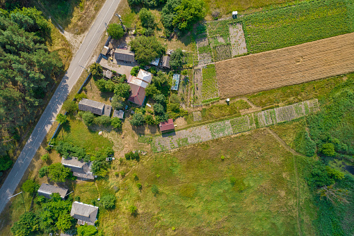 Drone aerial view over summer rural landscape, Ukraine.