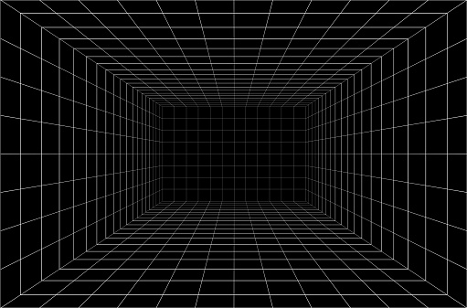Vector perspective grid. 3d wireframe room. Futuristic digital box