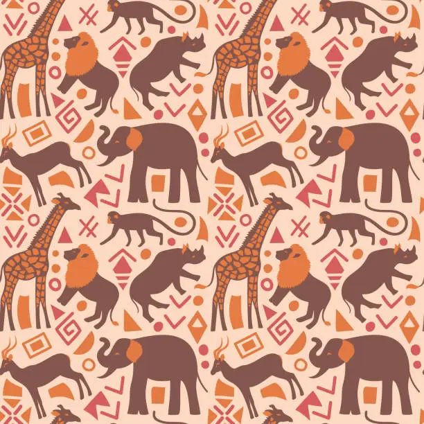 Vector illustration of Abstract African seamless pattern with wild animals.