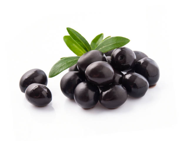 istock Black olives with leaves 1418142977