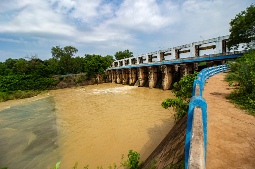 The Tarafeni dam on the Tarafeni River to prevent flood at Belpahari, Jhargram, West Bengal, India.