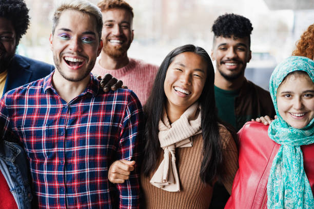 istock Young diverse people having fun outdoor laughing together - Diversity concept 1418146500
