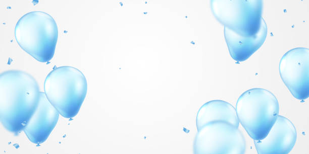 istock Celebrate with blue balloons with confetti for festive decorations vector illustration. 1418147044