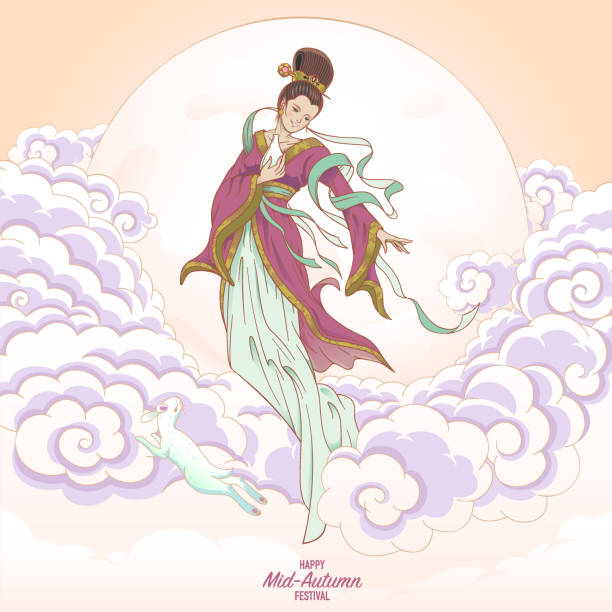 Chang E the goddess of the moon in Chinese culture Chang E the goddess of the moon in Chinese culture traditionally  also related to Moon Cake festival. asian mythology stock illustrations