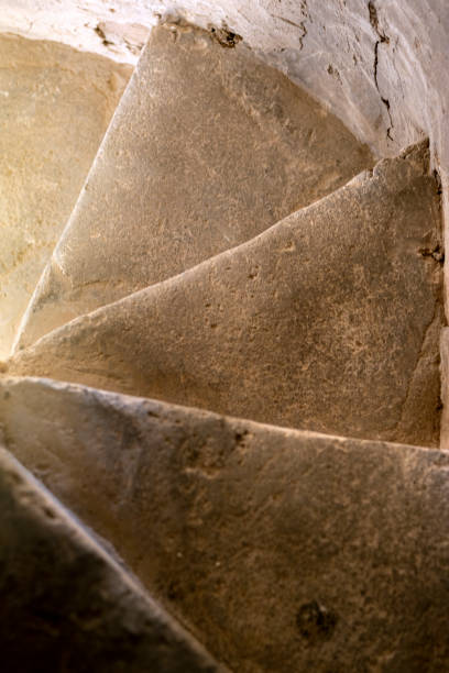 Spiral staircases made of old stone.