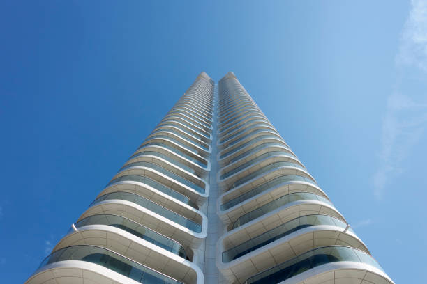 Low angle view of a brand new apartment house in Frankfurt, Germany.