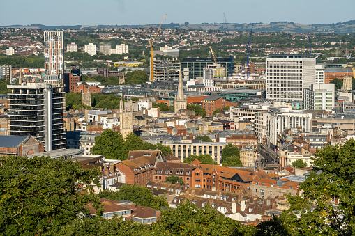 Bristol United Kingdom buildings in the central city from a high angle view