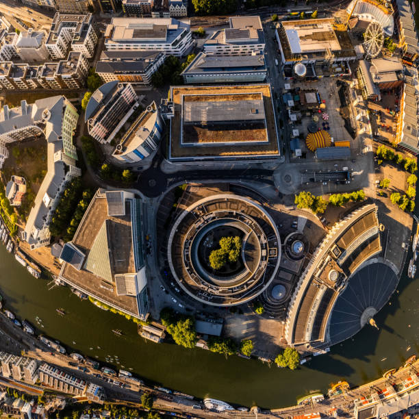 Bristol United Kingdom aerial shot of top view of round building in city center Bristol United Kingdom aerial shot of top view of round building in city center bristol england stock pictures, royalty-free photos & images