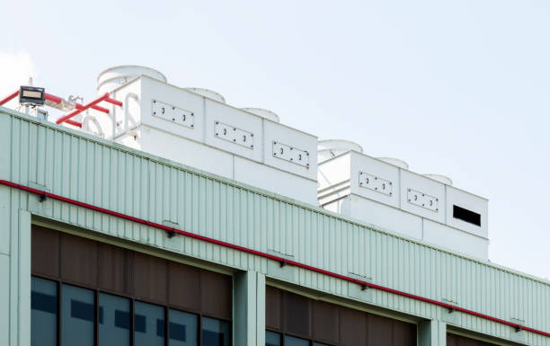 istock Cooling water tower on rooftop industry plant 1418156575