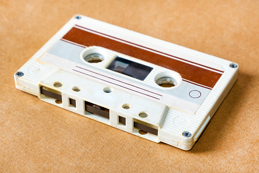 Old Audio Cassette on the Table closeup