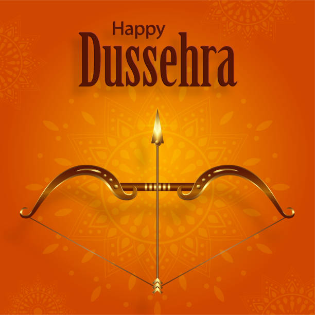 Happy Dussehra festival celebration Happy Dussehra festival celebration, Indian illustration of Lord Rama symbols and with Oriental elements and arrow bow dussehra stock illustrations